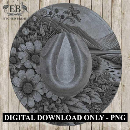 Mountain Flowers 4 Hat File, Laser Hat Burning Design, Digital Download PNG, Hat Burning Template, Hat Laser Engraving Design, Hat File EB38