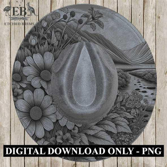 Mountain Flowers 4 Hat File, Laser Hat Burning Design, Digital Download PNG, Hat Burning Template, Hat Laser Engraving Design, Hat File EB38