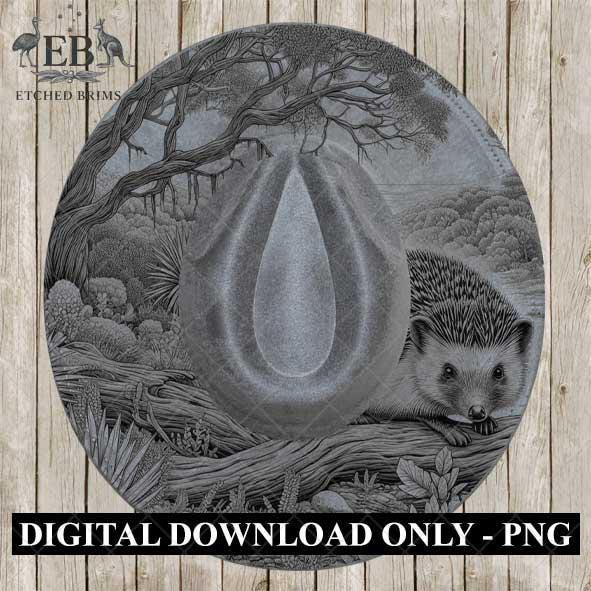 Hat Burning Design, Hedgehog and Woodlands 2, Wide Brim Hat Design, Hat Burning Template, Hat Burning Stencil, Laser File, PNG File, EB477
