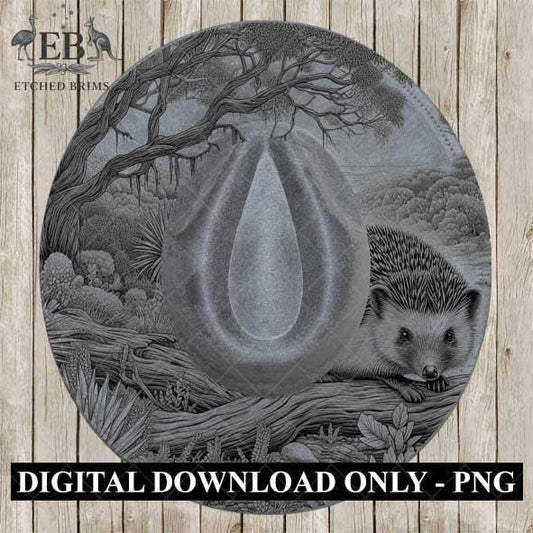 Hat Burning Design, Hedgehog and Woodlands 2, Wide Brim Hat Design, Hat Burning Template, Hat Burning Stencil, Laser File, PNG File, EB477