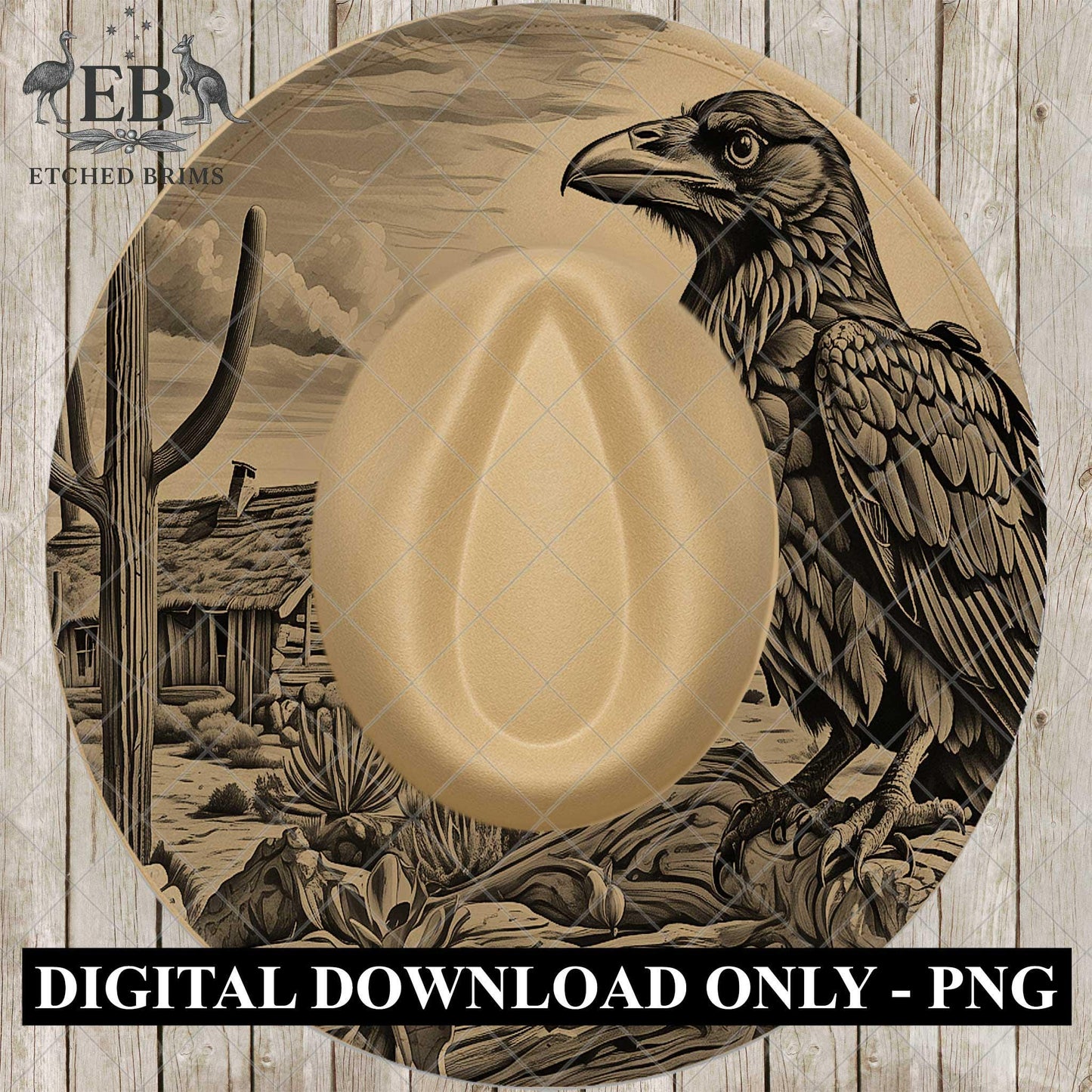 Raven Western Desert, Hat Burning Design, Wide Brim Hat Template, Pyrography Hat Design, Laser Hat Burning Design, EB848