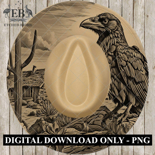 Raven Western Desert, Hat Burning Design, Wide Brim Hat Template, Pyrography Hat Design, Laser Hat Burning Design, EB848
