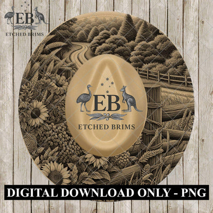 Country Road and Wildflowers, Hat Burning Design, Digital Download PNG, Wide Brim FedoraTemplate, Laser Engraving Design, EB1103