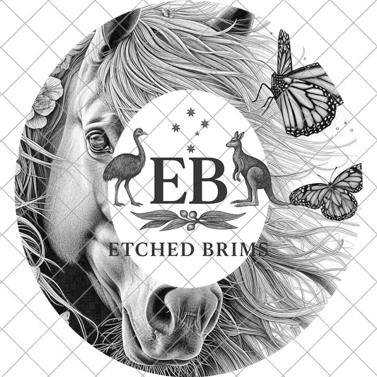 Horse and Butterflies Hat Burning Design, Western Laser Engraving Template for Wide Brim Fedora, EB974