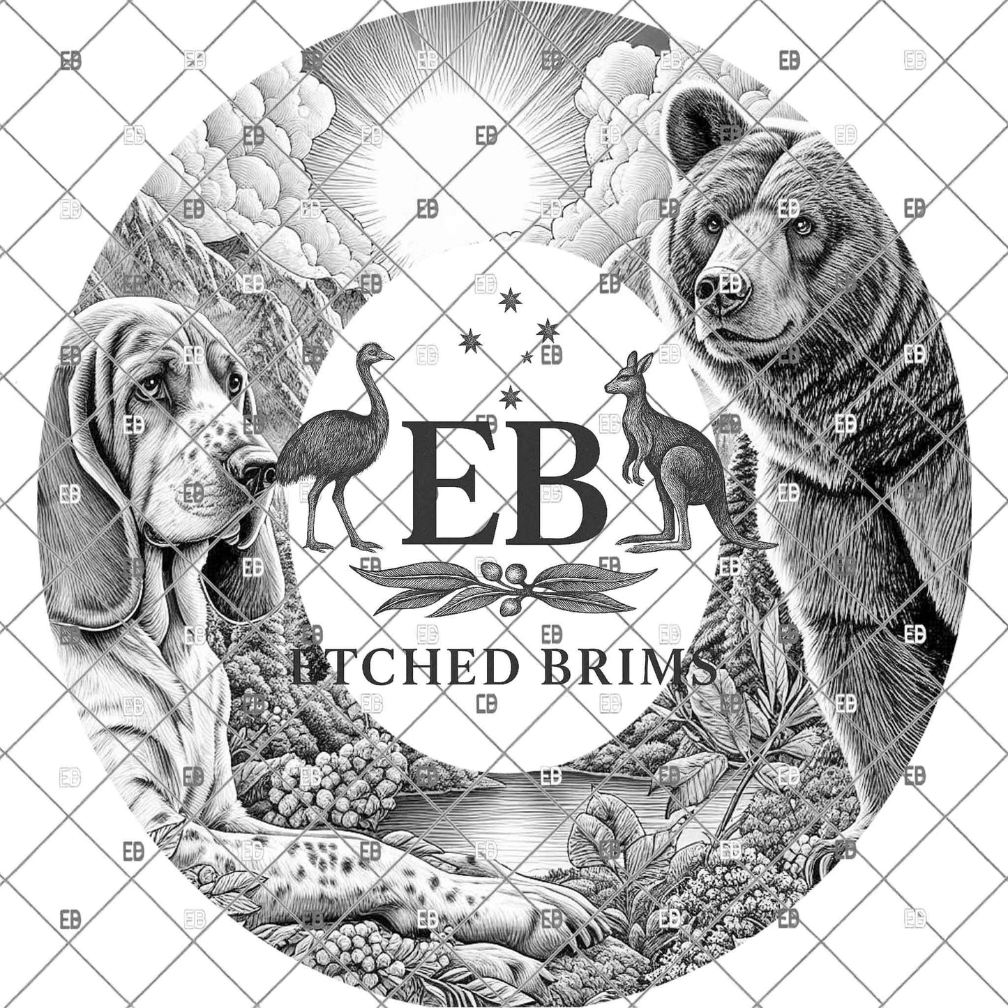 Hound Dog & Bear, Hat Burning Design, Laser Engraving Template, PNG, PDF, Digital File for Burning Hats, EB1112