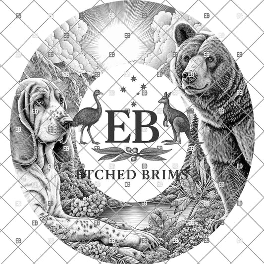Hound Dog & Bear, Hat Burning Design, Laser Engraving Template, PNG, PDF, Digital File for Burning Hats, EB1112