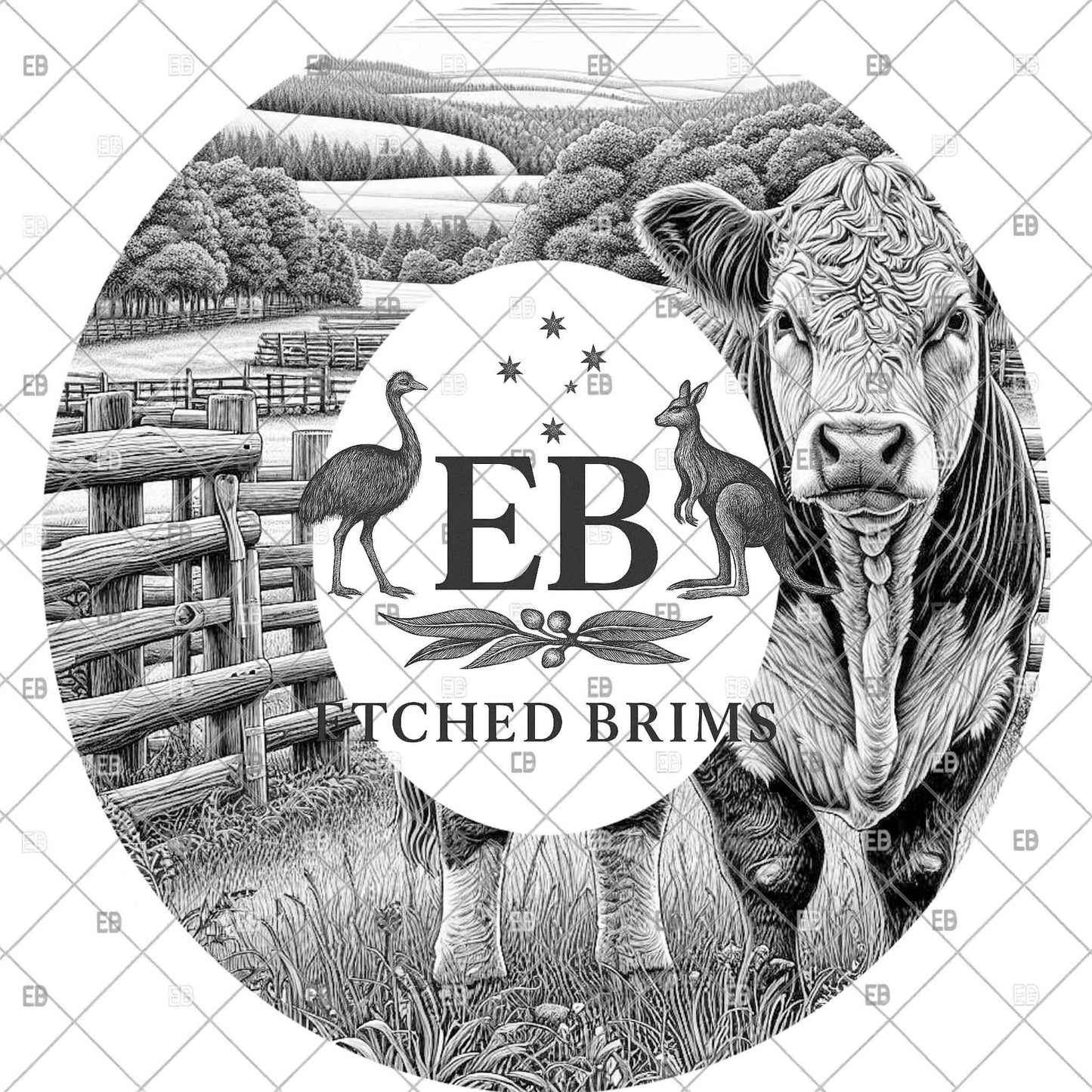 Hereford Cow Hat Burning Design, Farm Cow Wide Brim Hat Template, Pyrography Hat Design, Laser File, EB1230