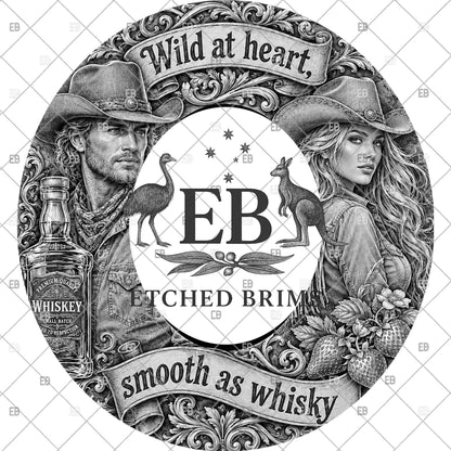 Whiskey Cowgirl and Cowboy, Hat Burning File, Wide Brim Laser Hat Engraving Design, Printable Stencil, EB1374