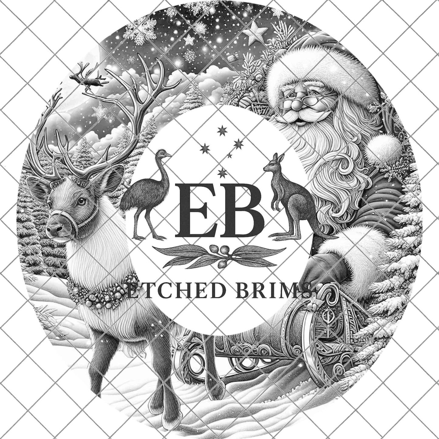 Santa & Reindeer Christmas, Hat Burning Design, Festive Digital Download, Hat Burning Template, Wide Brim Hat Design, Hat Stencil, EB671
