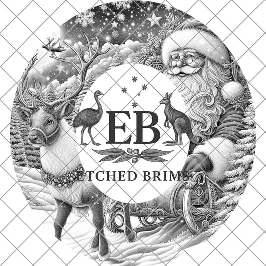 Santa & Reindeer Christmas, Hat Burning Design, Festive Digital Download, Hat Burning Template, Wide Brim Hat Design, Hat Stencil, EB671