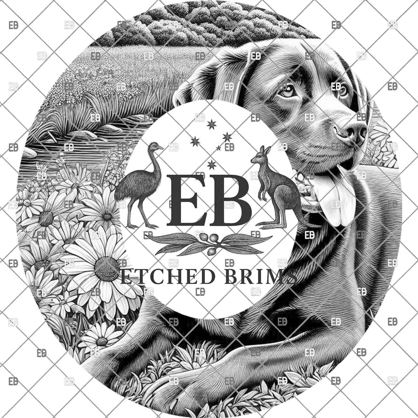Labrador and Wildflowers, Hat Burning Design, Country Lake Scene Laser Engraving Template, Dog Art, PNG PDF Download, EB1141
