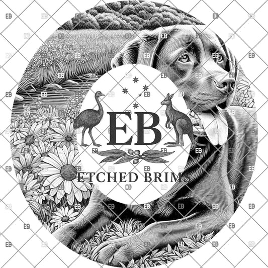 Labrador and Wildflowers, Hat Burning Design, Country Lake Scene Laser Engraving Template, Dog Art, PNG PDF Download, EB1141