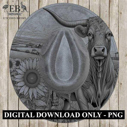 Longhorn #13 Laser Hat Burning Design, Digital Download PNG, Hat Burning Template, Hat Laser Engraving Design, Wide Brim Hat Laser File EB61