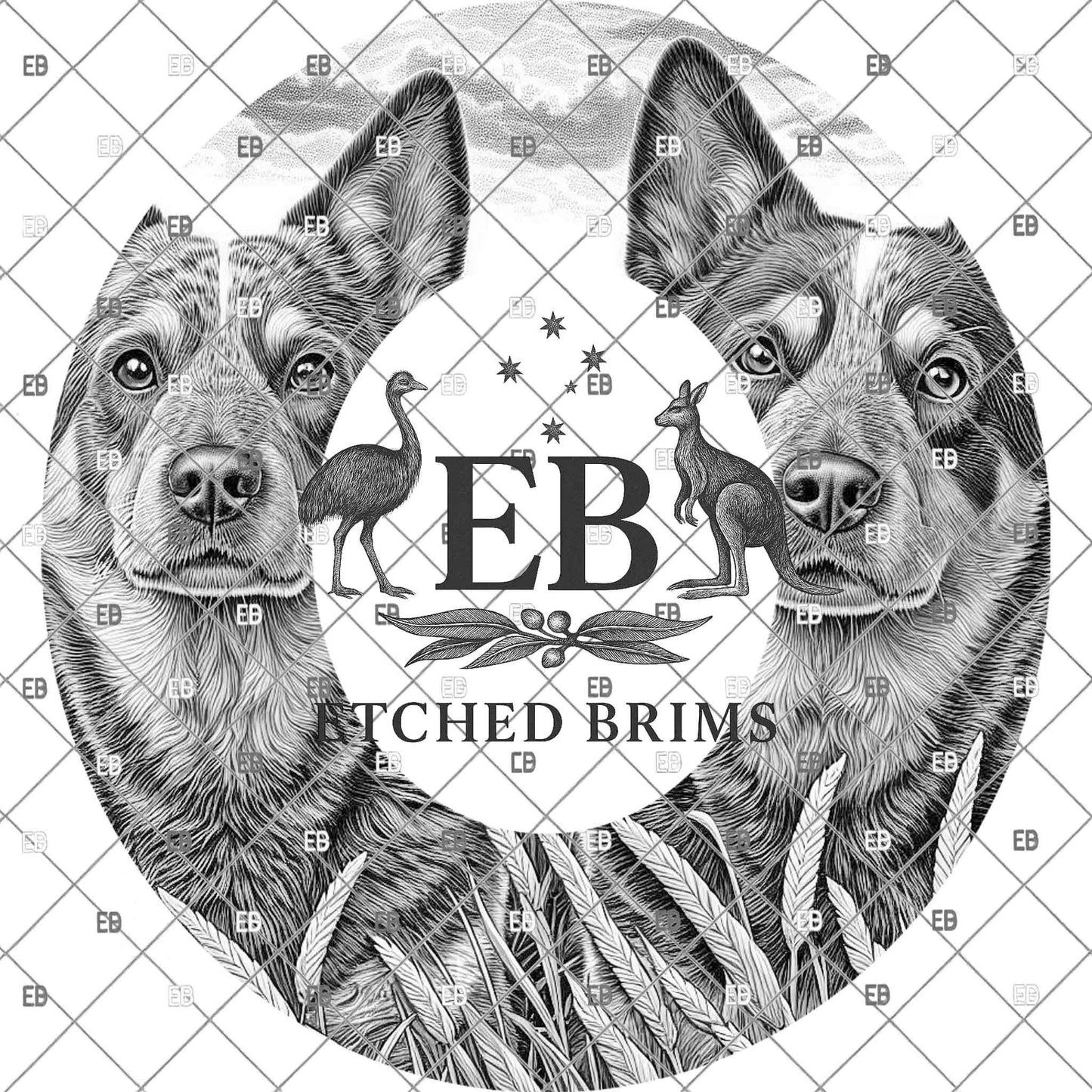 Blue Heeler Dogs, Hat Engraving Design for Laser Burning, Farm Dogs PNG, Wide Brim Fedora, EB1181