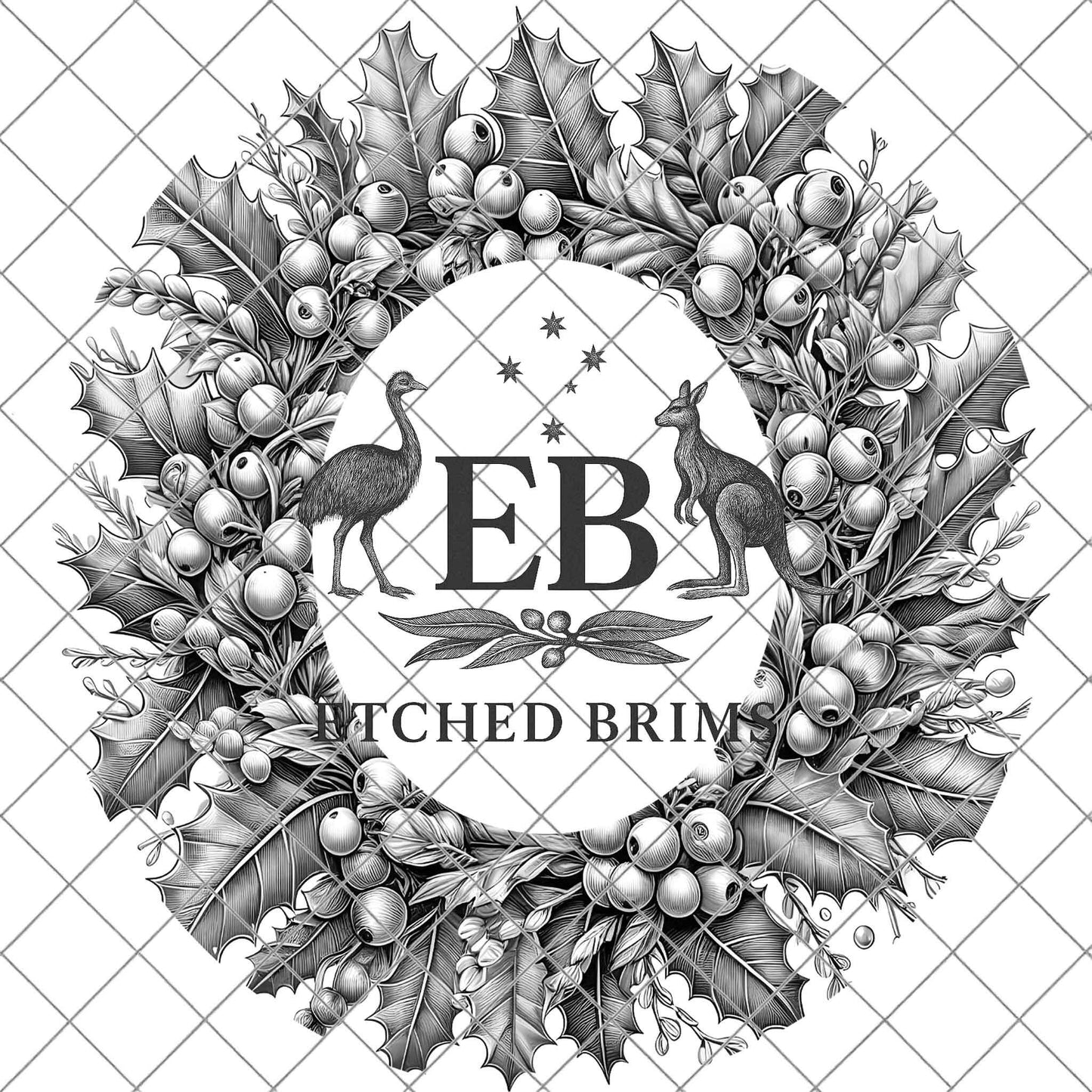 Christmas Wreath & Berries, Hat Burning Design, Festive Digital Download, Hat Burning Template, Wide Brim Hat Design, Hat Stencil, EB674