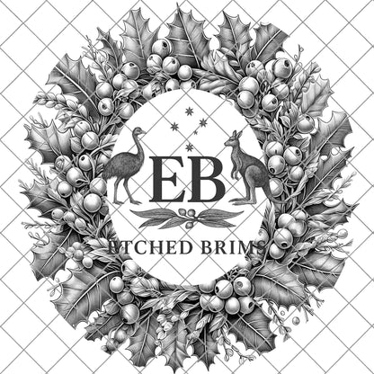 Christmas Wreath & Berries, Hat Burning Design, Festive Digital Download, Hat Burning Template, Wide Brim Hat Design, Hat Stencil, EB674