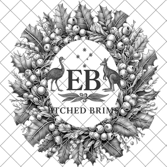 Christmas Wreath & Berries, Hat Burning Design, Festive Digital Download, Hat Burning Template, Wide Brim Hat Design, Hat Stencil, EB674