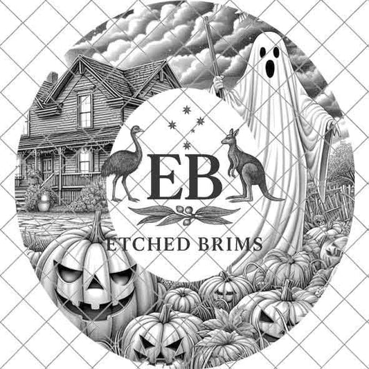 Halloween Hat Template, Ghost, Pumpkin, Haunted House, Spooky Season, PNG, Hat Burning Stencil, Hat Burning Design, Engraving Pattern, EB414