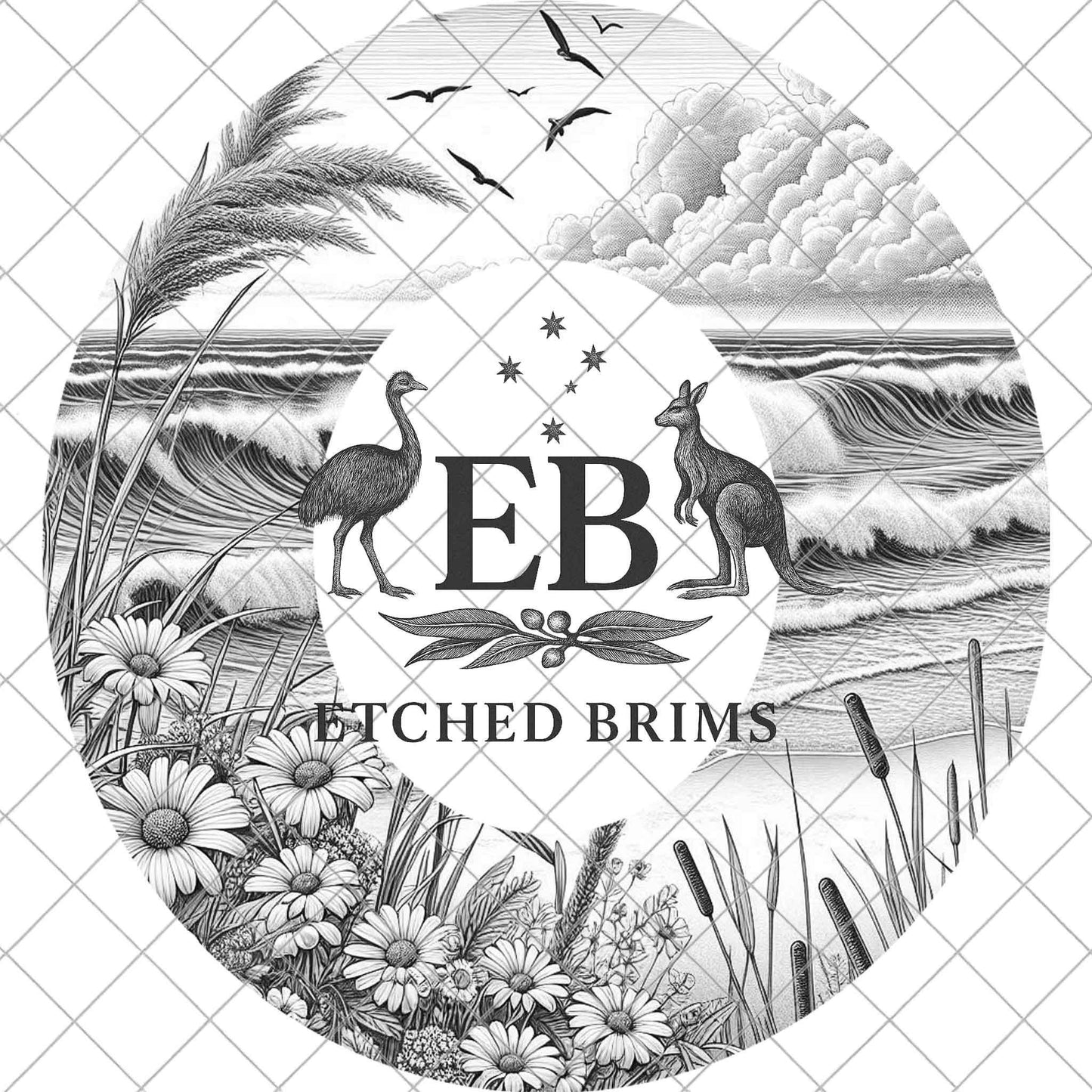 Ocean Waves Hat Engraving Template | Coastal Laser Burning File | Beach Scene Design, EB1081