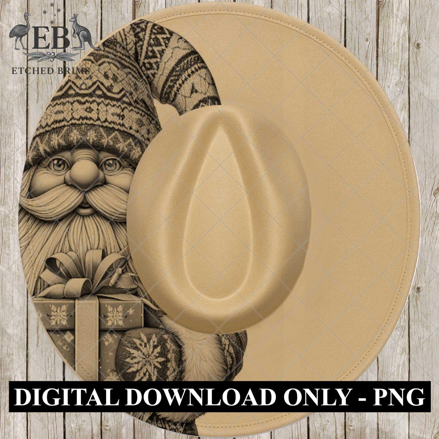 Christmas Gnome Hat Burning Design, Laser Engraving Template for Wide Brim Fedora Hats, EB706