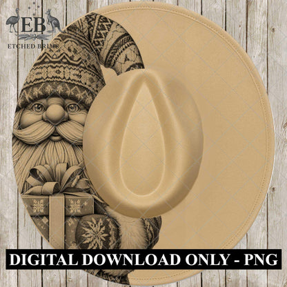 Christmas Gnome Hat Burning Design, Laser Engraving Template for Wide Brim Fedora Hats, EB706