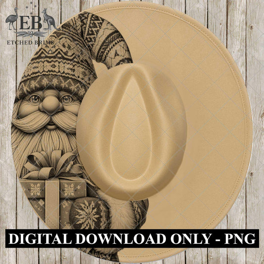 Christmas Gnome Hat Burning Design, Laser Engraving Template for Wide Brim Fedora Hats, EB706
