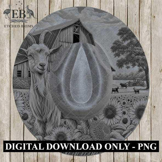 Goat and Sunflowers 4, Hat Burning Template, Hat Burning Stencil, Hat Laser Engraving Design, Wide Brim Hat, Printable Hat Template, EB559