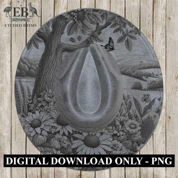 Hat Burning Design, Wildflowers 1, Hat Burning Stencil, PNG & PDF, Hat Burning Template, Laser Hat Burning File, BOHO, Hat File EB294