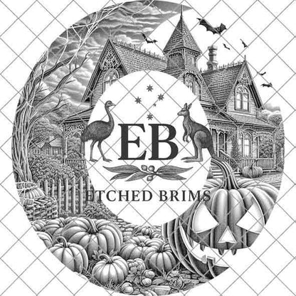 Halloween Hat Template, Ghost, Pumpkin, Haunted House, Spooky Season, PNG, Hat Burning Stencil, Hat Burning Design, Engraving Pattern, EB406