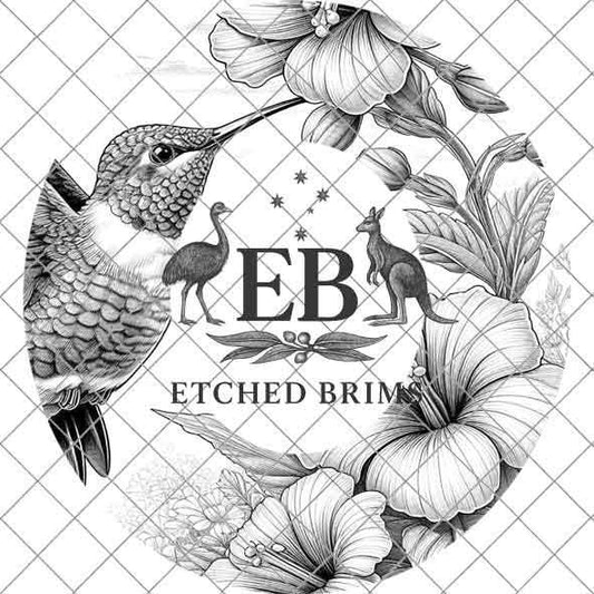 Hummingbird Flowers 5 Hat File, Laser Hat Burning Design, Digital Download, Hat Burning Template, Hat Laser Engraving Design, Hat File EB245