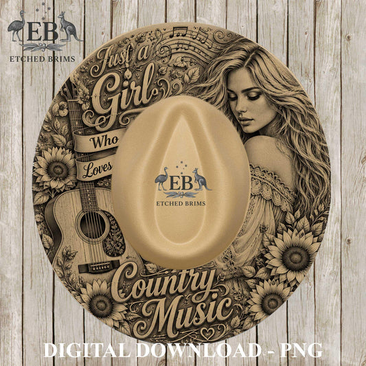 Just A Girl Who Loves Country Music, Hat Burning Template, Wide Brim Laser Hat Engraving Design, Printable Stencil, EB1285