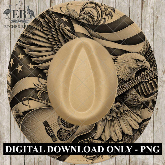 American Eagle Flag and Guitar, Hat Burning Design, Hand Burning Stencil included, Pyrography File, Template, Laser Engraving Design, EB964