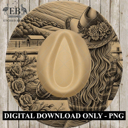 Cowgirl Flowers Hat Burning Design, Western Laser Engraving Template for Wide Brim Fedora, EB714