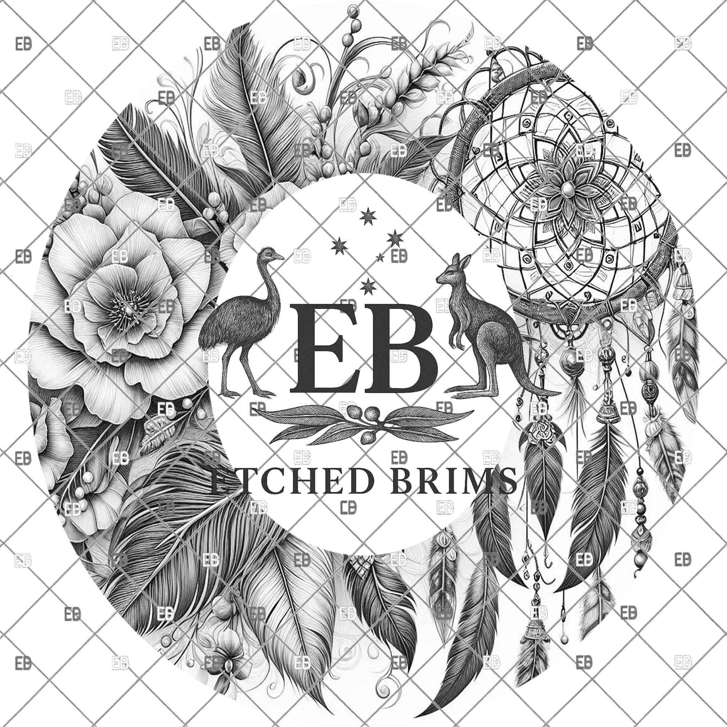 Dreamcatcher Feathers and Flowers, Hat Burning Designs, Printable Traceable Designs for Hat Burning, digital download, EB1148