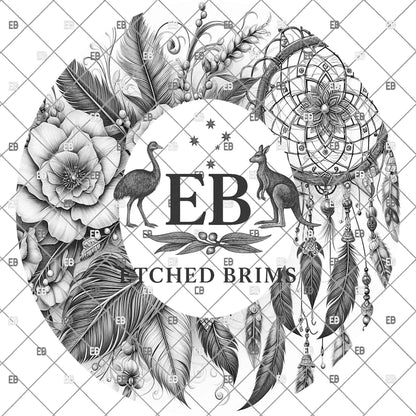 Dreamcatcher Feathers and Flowers, Hat Burning Designs, Printable Traceable Designs for Hat Burning, digital download, EB1148