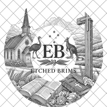 Country Church & Wildflowers, Hat Burning Design, Religious Faith, Digital Download PNG, Laser Engraving Design, Wide Brim Hat File, EB662
