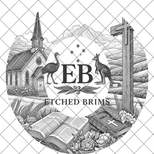 Country Church & Wildflowers, Hat Burning Design, Religious Faith, Digital Download PNG, Laser Engraving Design, Wide Brim Hat File, EB662