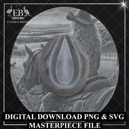 Cowgirl & Horse Wide Brim Hat Design, Laser Hat Burning Design, Digital Download PNG and SVG, Hat Burning Template, Cowgirl Hat, EBM03