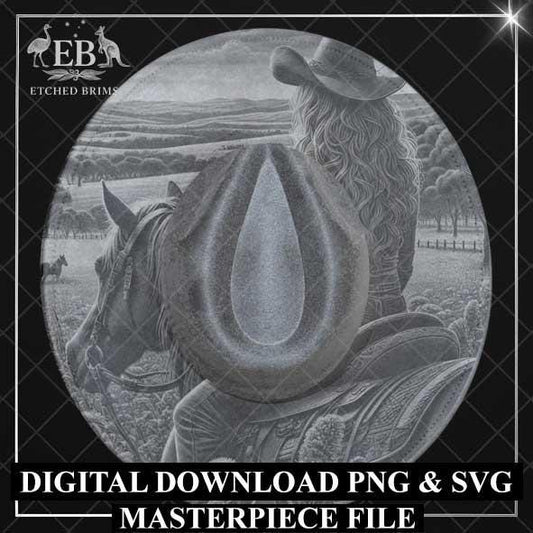 Cowgirl & Horse Wide Brim Hat Design, Laser Hat Burning Design, Digital Download PNG and SVG, Hat Burning Template, Cowgirl Hat, EBM03