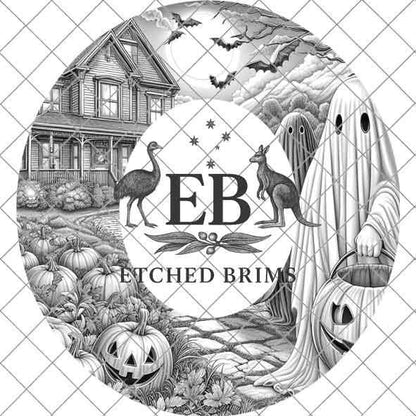 Halloween Hat Template, Ghost, Pumpkin, Haunted House, Spooky Season, PNG, Hat Burning Stencil, Hat Burning Design, Engraving Pattern, EB411