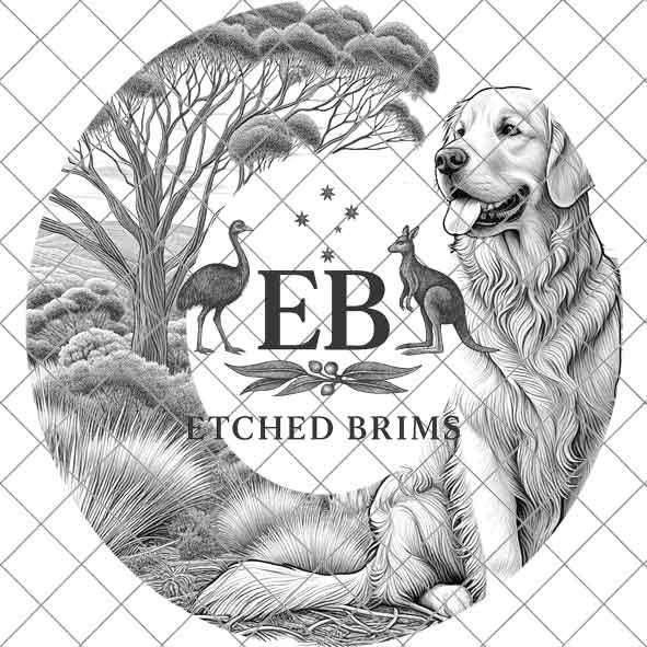 Golden Retriever Hat Engraving Template, PNG Brim Design for Burning & Etching, Digital Cowboy Hat Rim File for Laser or Hand Burn, EB388