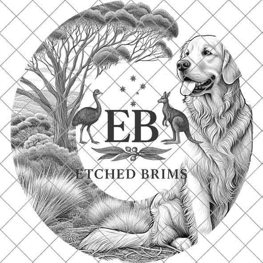 Golden Retriever Hat Engraving Template, PNG Brim Design for Burning & Etching, Digital Cowboy Hat Rim File for Laser or Hand Burn, EB388