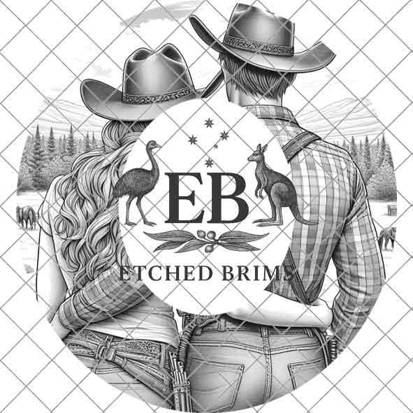 Cowgirl Cowboy 4, Laser Hat Burning Design, Digital Download PNG, Hat Burning Template, Hat Laser Engraving Design, Wide Brim Hat File EB212