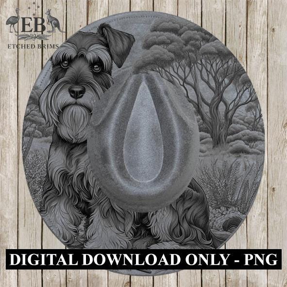 Hat Burning Design, Miniature Schnauzer Dog, Hat Engraving Template, PNG & PDF Files for Hat Burning Stencil. Wide Brim Hat Design,  EB405