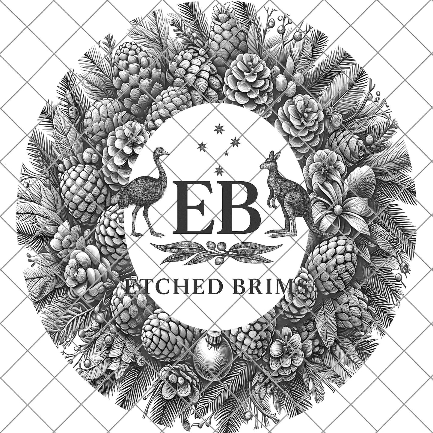 Christmas Wreath & Pinecones, Hat Burning Design, Festive Digital Download, Hat Burning Template, Wide Brim Hat Design, Hat Stencil, EB677