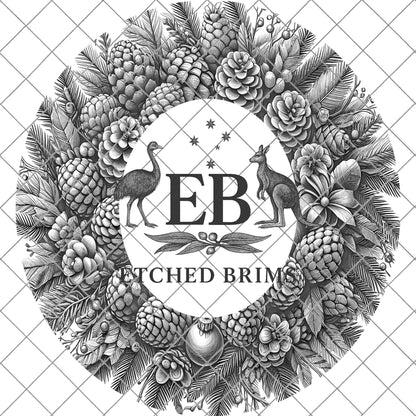 Christmas Wreath & Pinecones, Hat Burning Design, Festive Digital Download, Hat Burning Template, Wide Brim Hat Design, Hat Stencil, EB677