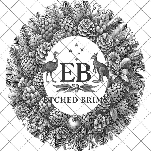 Christmas Wreath & Pinecones, Hat Burning Design, Festive Digital Download, Hat Burning Template, Wide Brim Hat Design, Hat Stencil, EB677