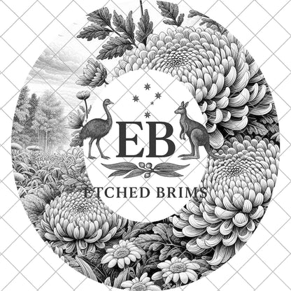Chrysanthemum Flowers, Hat Burning Design, Digital Download PNG, Hat Burning Template, Hat Laser Engraving Design, Wide Brim, EB1086