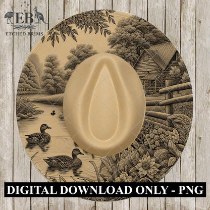 Ducks & Wildflowers, Hat Burning Design, Hat Engraving, Laser File, Wide Brim Hat, Printable Hat Template, EB1054
