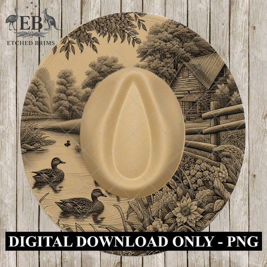 Ducks & Wildflowers, Hat Burning Design, Hat Engraving, Laser File, Wide Brim Hat, Printable Hat Template, EB1054